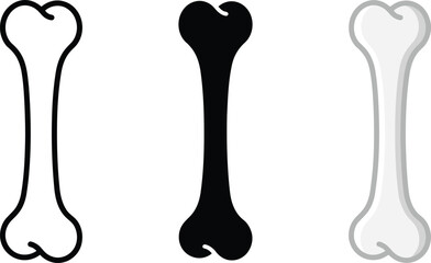 Obraz premium Bone icon set with outline, solid black, and shaded white versions for medical themes