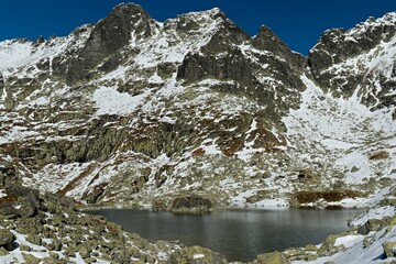 View of Mengusovska dolina, Volia veza peak, Zabia veza, Zabi Kon peaks and Zabie Pleso. Vysoke Tatry (High Tatras) National Park. Slovakia. Europe. © Rostislav
