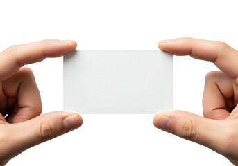 Hands holding blank paper cards isolated on transparent background