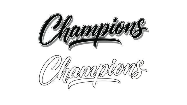 Black and white cursive text reading 'Champions' on a plain white background with a subtle shadow effect.