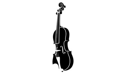 Fototapeta premium Minimalist black and white silhouette of a classical cello standing upright against a plain white