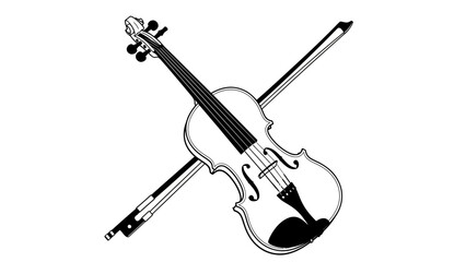 Obraz premium Elegant black and white violin with bow crossing underneath in minimalistic style