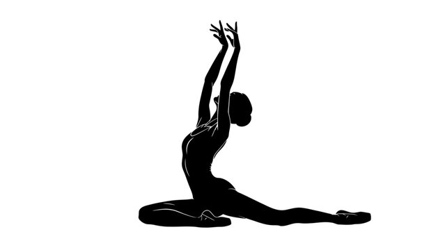 Elegant silhouette of a woman performing side split yoga pose with raised arms