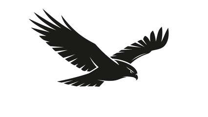 Obraz premium Silhouette of a soaring bird with outstretched wings in dynamic flight captured in striking black