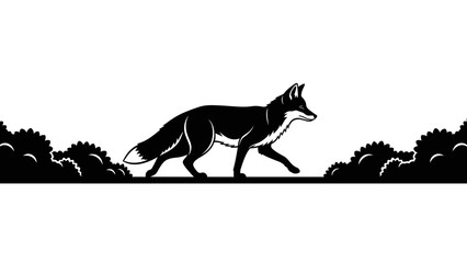 Obraz premium Silhouette Illustration of a Fox Walking Along a Natural Landscape with Bushes and Ground