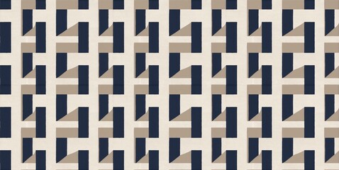 Seamless geometric pattern featuring a muted beige and navy color palette, embodying modern American minimalism for sophisticated wallpaper design.