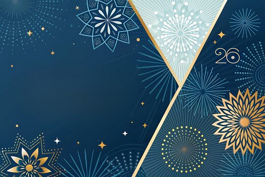 Elegant dark blue background with gold and silver fireworks - Powered by Adobe