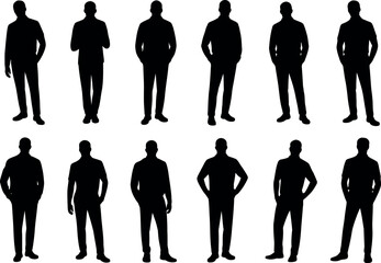 set of men in different poses and outfits silhouette