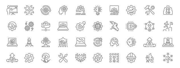 Development icons set: editable line icons for tools, technology, engineering