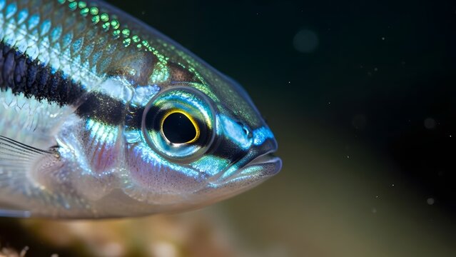 Close-up of a fish with iridescent scales.