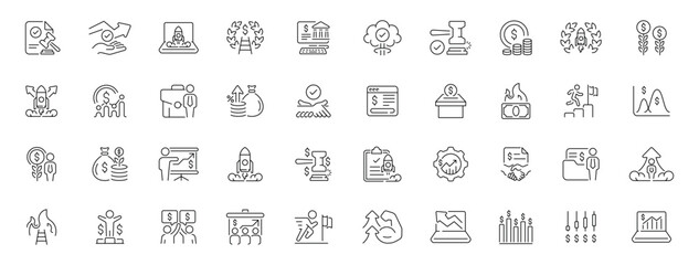 Business startup icons set. editable line icons, outline, new venture symbols
