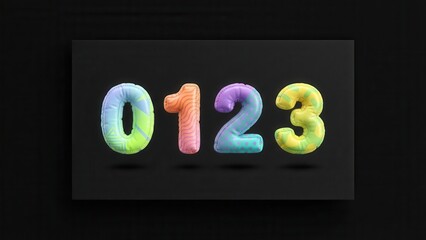 The colorful numbers 0, 1, 2, 3 are displayed on a screen.