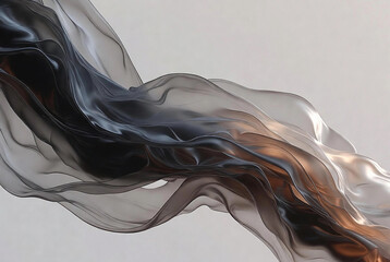 Flowing shapes of black and clear glass materials create a dynamic visual with smooth curves and layers in a light background