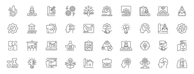Operation icons set: editable line icons with outline style, symbols, editable stroke