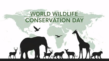 World wildlife day illustration of world wildlife conservation day with animal silhouettes on a map