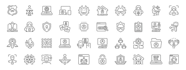 Profile and security icons set. editable line icons, outline, user, privacy, protection