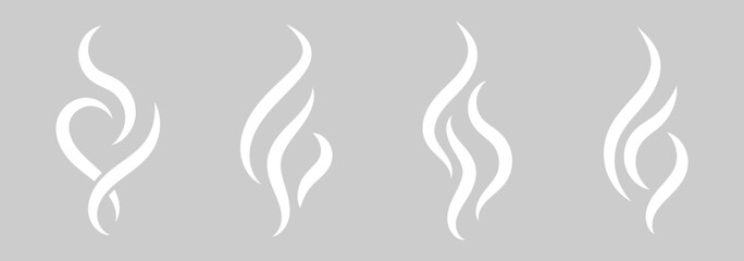 Smoke steam icon set vector hot aroma heat design. Doodle smoke icons set. Water steam symbols. Hand drawn hot vapors. Line air smell symbols. Doodle fire smoke icons.