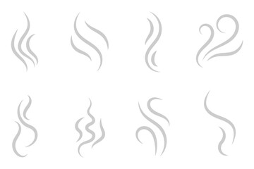 Smoke steam icon vector logo set. Smoke smell, steam aroma heat icon illustration. Hot vapor fire doodle line logo. Smoke steam silhouette icon .