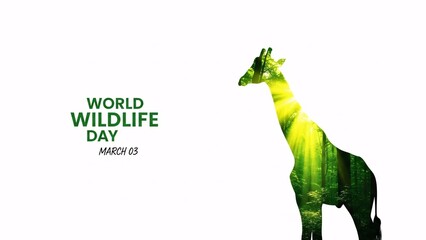 World wildlife day illustration of giraffe silhouette with green foliage texture on white background isolated on white background