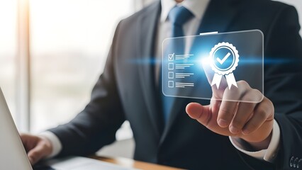 Businessman approving digital checklist