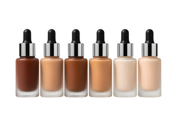 Collection of foundation bottles in various shades and colors Isolated on transparent background