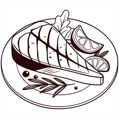 Fish steak dish sketch drawing food