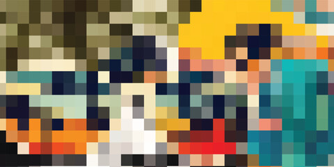 Pixelated Image of People and Objects.