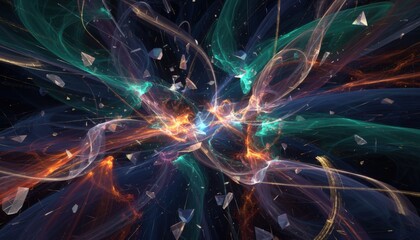 Naklejka premium Dynamic cosmic explosion abstract universe digital art deep space aerial perspective energy and motion in a vibrant colorful display of light and form