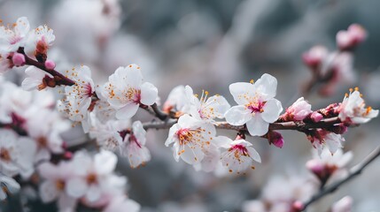 Delicate Blossoms - A Close-Up View of Cherry Tree Flowers in Full Bloom.