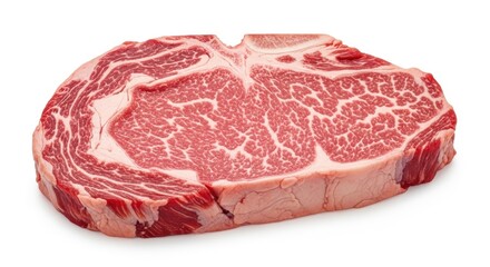 Fototapeta premium Raw Ribeye Steak Isolated on White Background Ready for Grilling.