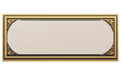 Ornate Golden Rectangle Plaque isolated on a transparent background