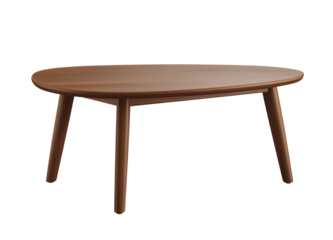 Wooden coffee table with rounded edges isolated on a transparent background