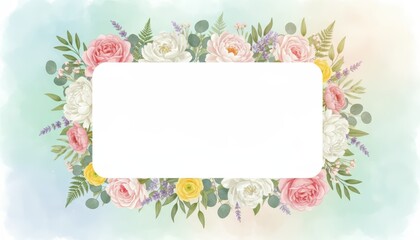 Fototapeta premium Floral decorative border design digital artwork elegant background soft pastel colors aesthetic view creative concept for invitations and announcements
