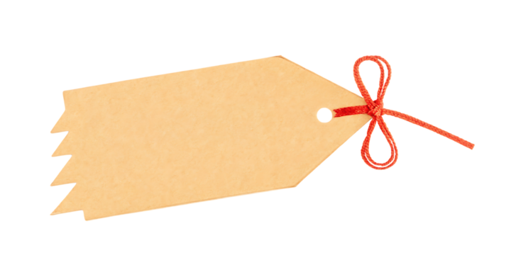 Brown gift tag with red string isolated on a transparent background - Powered by Adobe