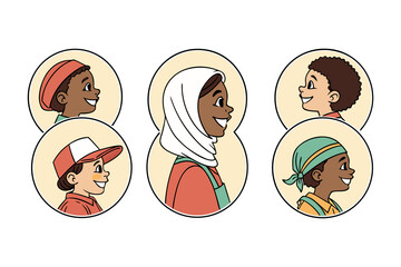 Cartoon illustration of a mother with her baby son and daughter having fun together