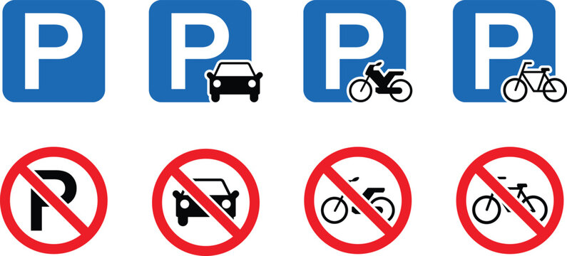 Parking signs car motorcycle bicycle no parking prohibition vector