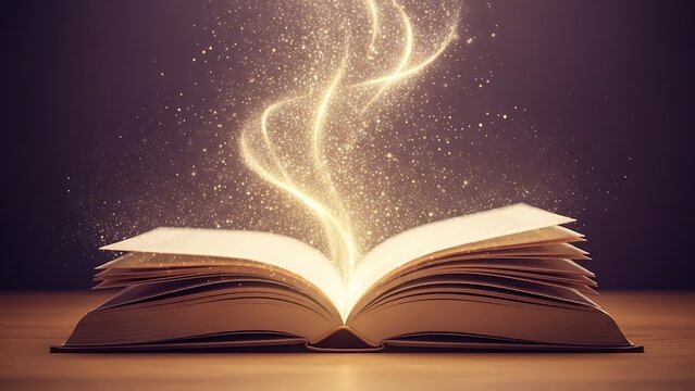 Open book releasing sparkling magic