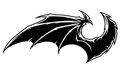 Naklejka premium Stylized black and white mythical dragon wing illustration emphasizing fantasy creature design