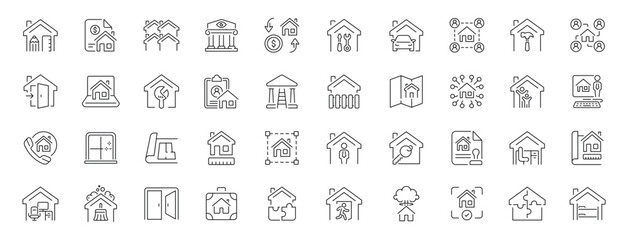 Real estate icons set: editable line icons. house, property, outline style symbols