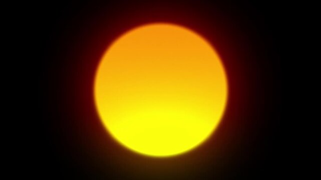 Abstract glowing yellow neon circular light sphere on a solid black background