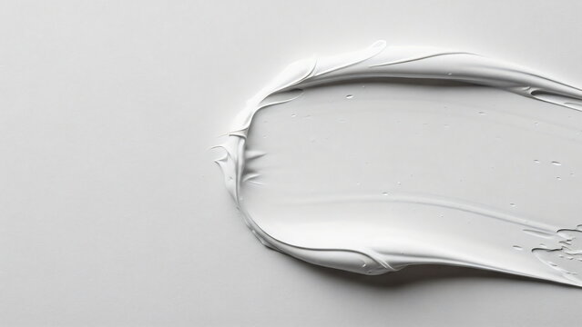 White paint smear on flat surface. Abstract brush stroke texture. Cosmetic cream or gel background for beauty product promotion. Cloud Dancer Color of the Year 2026