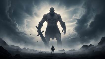 Giant figure wielding swords