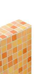 Mureta revestida com azulejos pequenos amarelados em fundo transparente, parede de cozinha