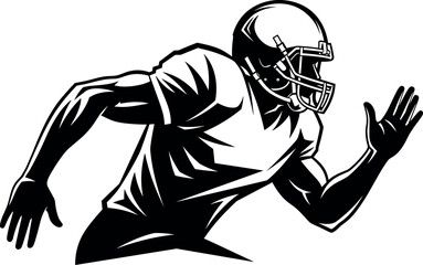 Fototapeta premium Black and White Illustration of an American Football Player in a Helmet Running with Dynamic Action, Highlighting Speed, Power, and Athleticism