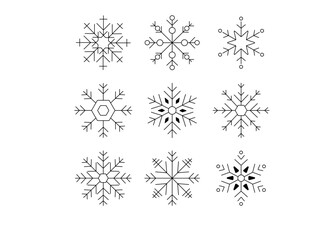 Set of minimal line art snowflakes icons