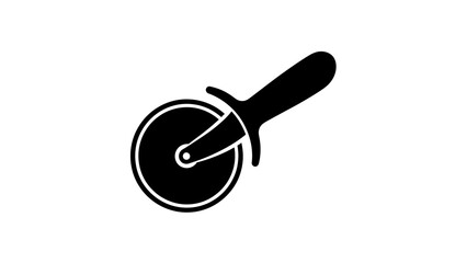 Minimalist black and white illustration of a circular saw blade with handle for tool or machinery