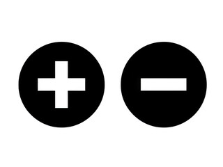 Obraz premium Plus and minus signs in black circles on transparent background