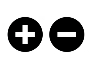 Plus and minus signs in black circles on transparent background
