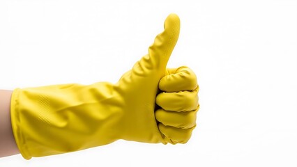 Hand in yellow glove giving thumbs up