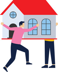 House in hand, product presentation. Businessmen offer Assets on hand ready to doing ok gesture with thumbs up.

